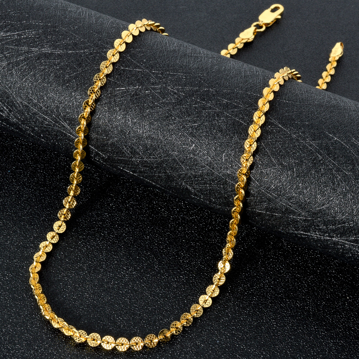Vintage Inspired Sequin Chain Necklace Classic Embossed Texture